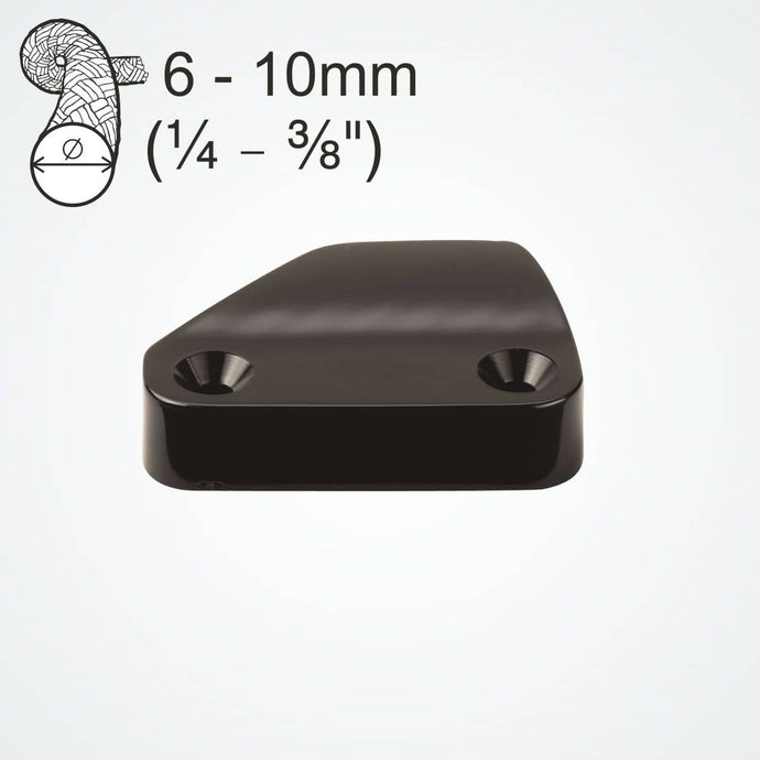 ClamCleat® Nylon Noir Horizontal Tribord ø6 à 10mm, taquet discret pour surfaces planes ou verticales, idéal pour dériveurs, voiliers et échelles de sécurité.