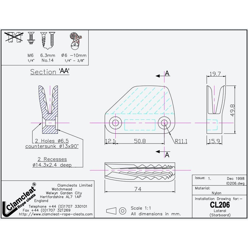 Chargez l&#39;image dans la visionneuse de la galerie, ClamCleat® Nylon Noir Horizontal Tribord ø6 à 10mm, idéal pour fixer des lignes de sécurité ou contrôler les voiles sur dériveurs et voiliers.
