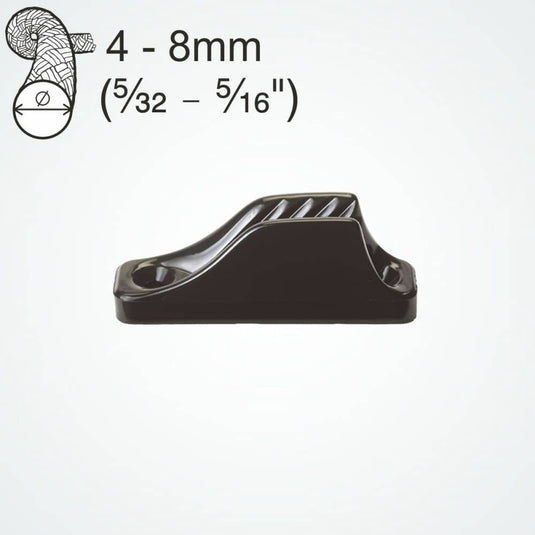 ClamCleat® Nylon Noir ø4 à 8mm, taquet en nylon UV résistant, idéal pour dériveurs et kayaks, assurant un verrouillage rapide et efficace des cordages.