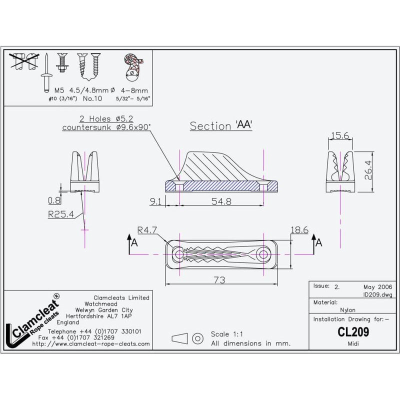 Chargez l&#39;image dans la visionneuse de la galerie, ClamCleat® Nylon Noir ø4 à 8mm, taquet en nylon résistant aux UV pour verrouillage rapide des cordages, idéal pour dériveurs et kayaks.
