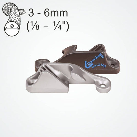 ClamCleat® Alu Ouvert Tribord ø3 à 6mm, guide-câble pratique pour accrocher et retirer facilement cordages, idéal pour filets de sport et voiles d'ombrage.