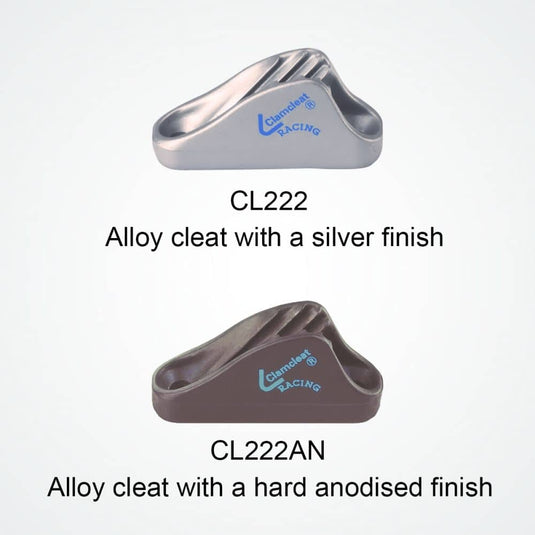 ClamCleat® Alu Ouvert Racing Mini ø3 à 6mm, en aluminium, idéal pour fixation sur surfaces variées, parfait pour voile légère et sports nautiques.