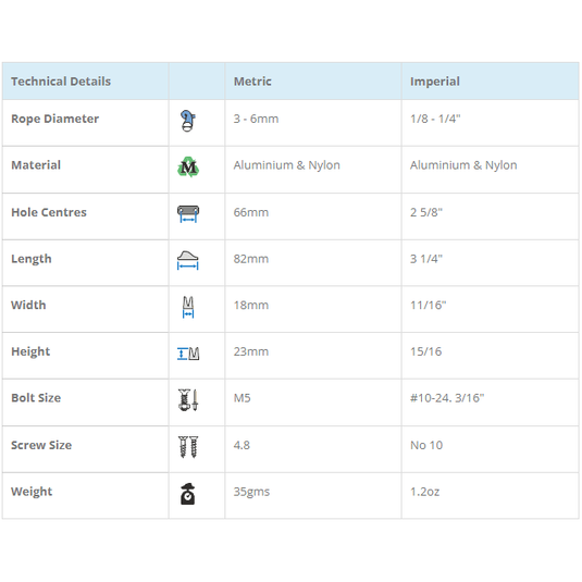 ClamCleat® Alu Junior Racing Mk1 avec Réa bas ø3 à 6mm, taquet idéal pour applications sous le pont, disponible en finitions argentée ou anodisée pour durabilité.