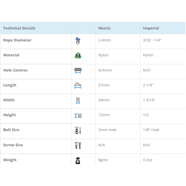 Chargez l&#39;image dans la visionneuse de la galerie, ClamCleat® Nerf de Chute Voile ø2 à 6mm, profil bas et lisse, idéal pour fixer sur voiles, tendant cordages efficacement.
