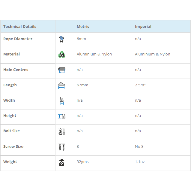 Chargez l'image dans la visionneuse de la galerie, ClamCleat® Wishbone Aluminium ø6mm fixé sur wishbone de planche à voile, avec taquet en alliage inséré dans une pince en nylon et cale de friction en caoutchouc pour diamètre 34-36mm.
