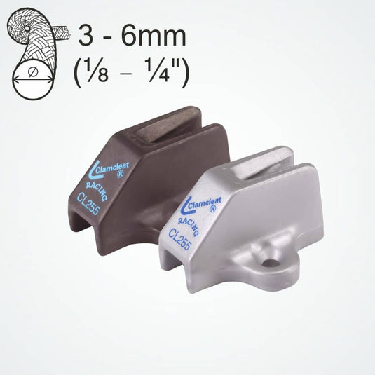 ClamCleat® Alu Inversé Omega ø3 à 6mm, dispositif d'accastillage innovant avec dents situées au-dessus, permettant un ajustement facile du cordage sous pont ou mât.