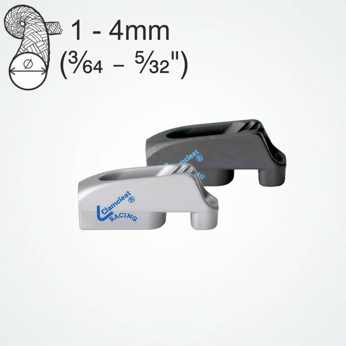 ClamCleat® Alu Micro Racing à ringot ø1 à 4mm, conçu pour maintenir l'extrémité du cordage sans fixation supplémentaire, idéal pour barres de Laser.