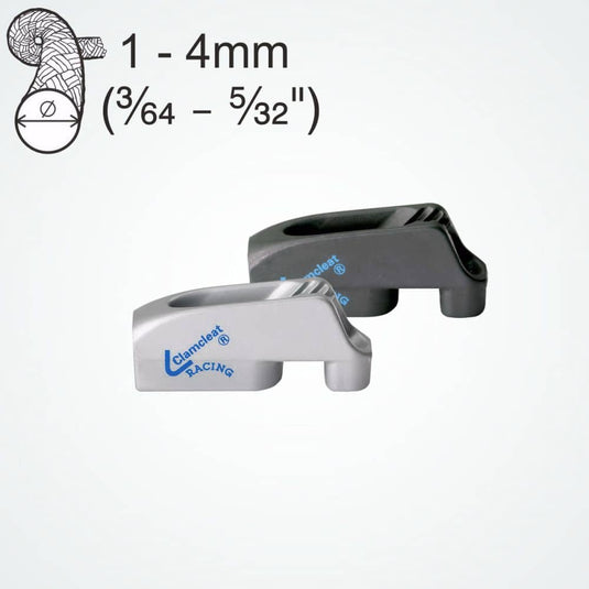 ClamCleat® Alu Micro Racing à ringot ø1 à 4mm, conçu pour maintenir l'extrémité du cordage sans fixation supplémentaire, idéal pour barres de Laser.