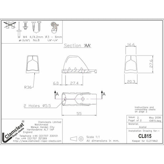 Cage Lock pour ClamCleat® CL211Mk2, dispositif empêchant les blocages accidentels, améliore la performance en maintenant les cordages hors des mâchoires du taquet, idéal pour dériveurs.