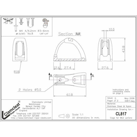 Cage Filoir de ClamCleat® CL211 Mk2 permettant un réglage efficace des cordages jusqu'à 70 degrés, optimisant le contrôle pour la voile légère.