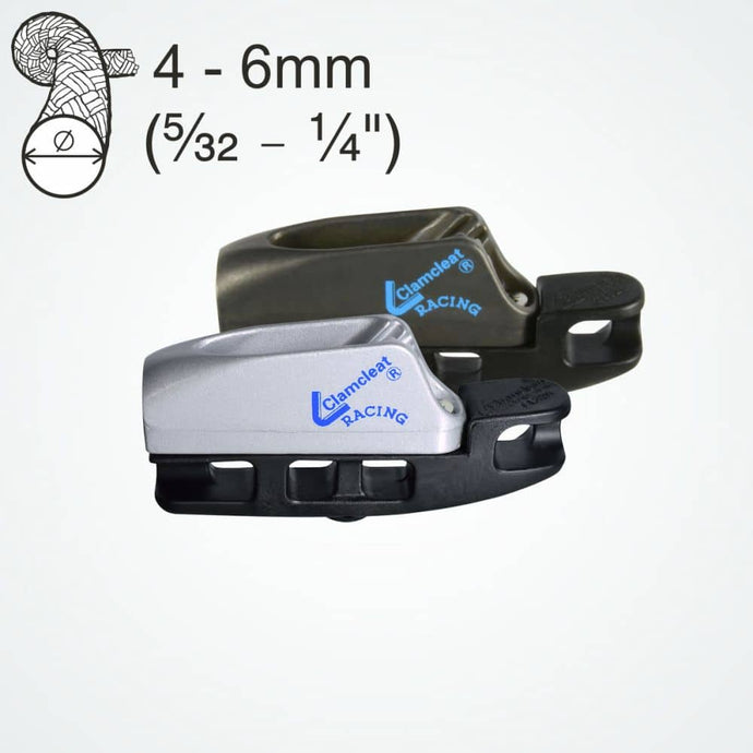 Aero Base avec Clam-Cleat CL211Mk2, taquet en aluminium compact sur cordage, idéal pour structures nautiques et sportives, facile à monter sans outils.