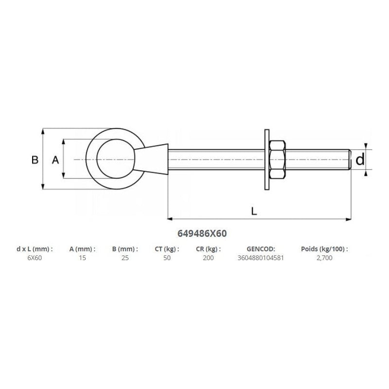 Load image into Gallery viewer, Boulon à oeil robuste, conçu pour la voile légère, idéal pour dériveurs et catamarans, disponible chez Yachting Thommeret, expert en accastillage nautique.
