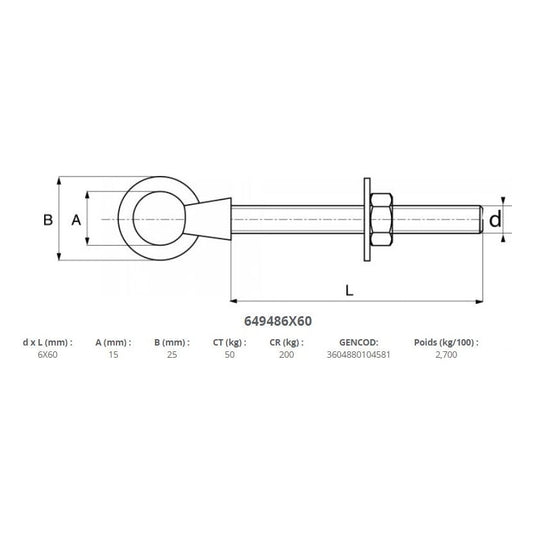 Boulon à oeil robuste, conçu pour la voile légère, idéal pour dériveurs et catamarans, disponible chez Yachting Thommeret, expert en accastillage nautique.
