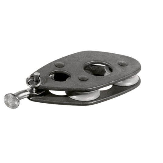 Poulie Violon Alu ø25mm avec clé droite, idéale pour dériveurs comme le Laser, résistante et durable, supporte jusqu'à 620kg.