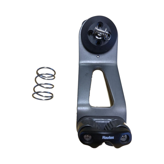 Tourelle de GV Basse + Taquet Alu, compacte et légère, avec base à roulement à billes, bras en alliage, et taquet coinceur pour ligne ø10mm max.