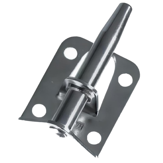 Aiguillot inox ø8mm, robuste avec axe de 7,8 mm, monté sur plaque avec quatre trous pour fixation. Idéal pour cadres de portes ou de gouvernails.