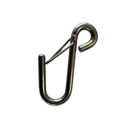 Crochet Inox Droit avec Sécurité HOLT, conçu pour cordage de ø5mm max, longueur 52mm, idéal pour équipements de voile légère.
