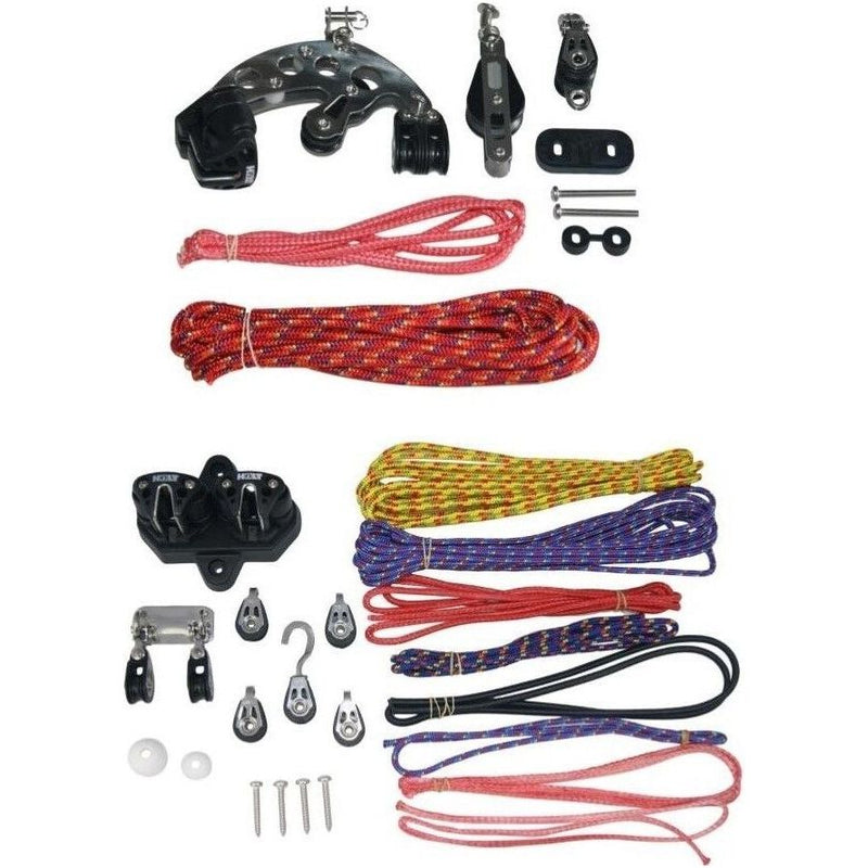 Load image into Gallery viewer, Kit accastillage adaptable Laser®/ILCA® Turbo XD Vang (Powerpack) comprenant hale-bas, Cunningham et bordure, idéal pour voile légère, avec poulies et Dyneema inclus.
