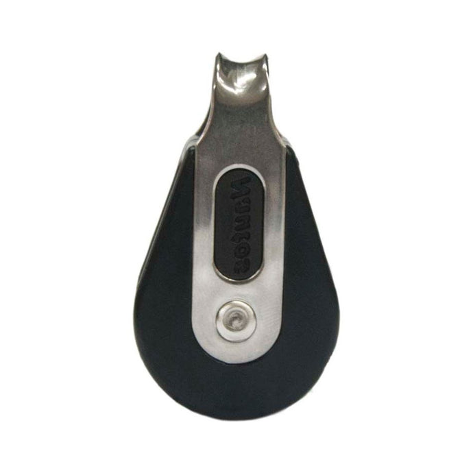 Poulie Simple noire et argentée, gros plan d'une poulie haute performance pour voile légère, idéale pour dériveurs et habitables, diamètre ø28mm.