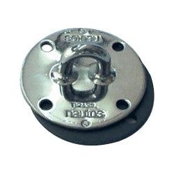 Padeye inox - Holt, ancre d'arrimage en acier inoxydable avec D-ring pliable, plaque circulaire à quatre trous pour dériveurs et catamarans, diamètre 55mm, charge 1500kg.