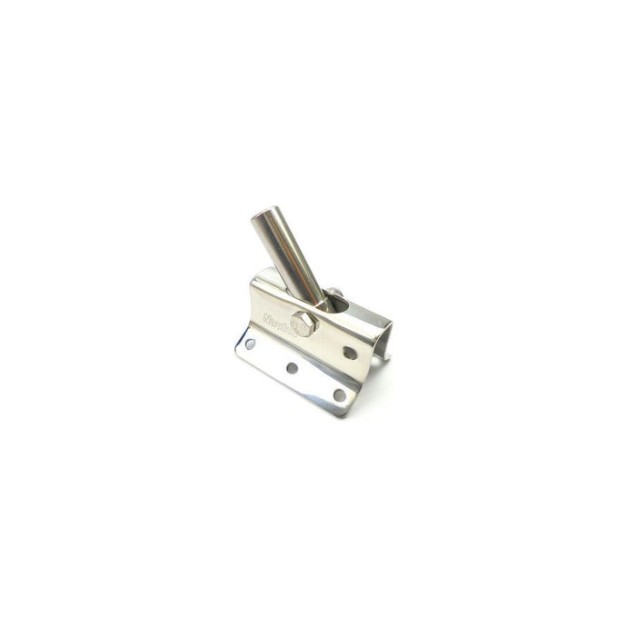 Support en acier inoxydable poli pour Vit de Mulet Laser, avec insert tubulaire incliné et base plate à trous fraisés, idéal pour dériveurs et catamarans.