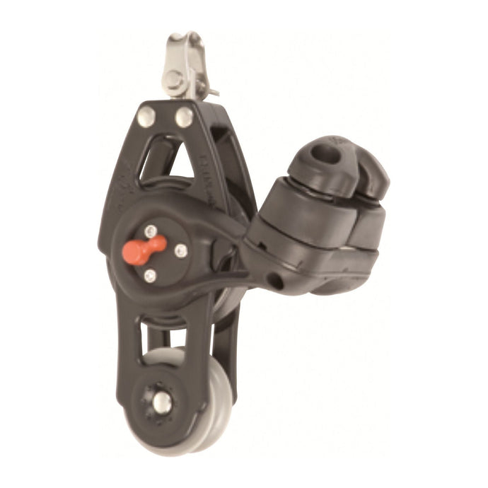 Poulie Winch Violon ø57mm avec taquet, en composite carbone, réa aluminium 57mm, manille 5mm, pour dériveur et cata de sport, débrayable.