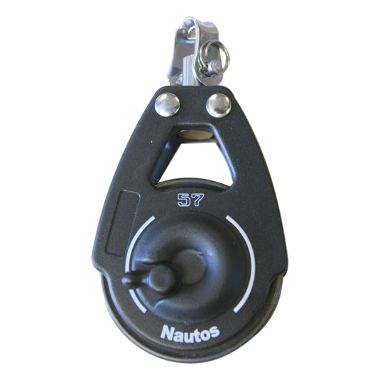 Poulie Winch ø57mm, idéale pour voile légère, alliant composite carbone haute densité et réa robuste, parfaite pour écoute de GV ou pataras.