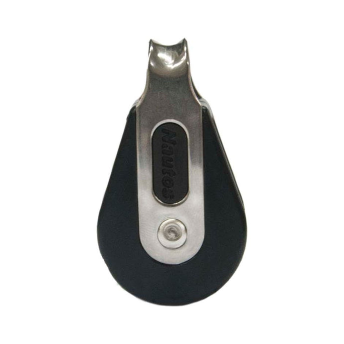 Poulie Simple à billes noire et argentée, gros plan d'une poulie haute performance pour voile légère, idéale pour dériveurs et habitables, diamètre ø28mm.
