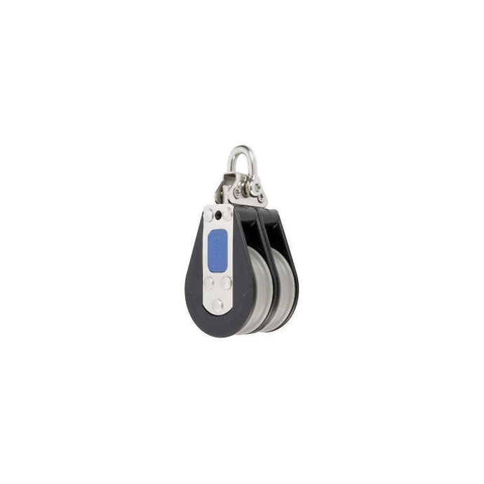 Poulie Double à billes ø28mm pour dériveurs, optimisée pour réglages précis comme bordure ou cunningham, avec haute résistance et performance, idéale pour voile légère.