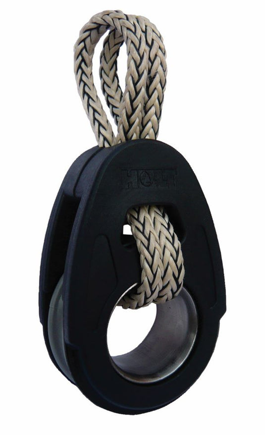 Poulie Simple Holt-Nautos Hi-Load avec boucle souple, idéale pour dériveurs et catamarans, conçue pour régate, offrant légèreté et efficacité dans le gréement.