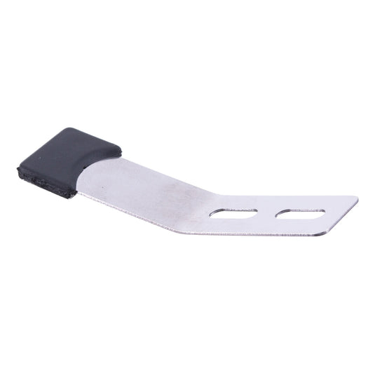 Clip de Retenue Safran Inox 80mm, dimensions 85x15mm, avec languette embout plastique, fixation par 2 vis ø4mm, pour dériveurs et catamarans.