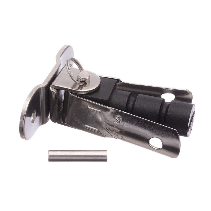 Articulation de Stick fixe Xten montée sur platine inox, avec renfort extérieur pour stick et barre, idéale pour efforts importants en voile légère.