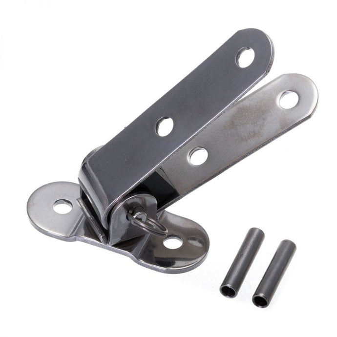 Articulation de Barre fixe Universel, conçue pour sections carrées avec 2 trous de 5mm, permet fixation sécurisée sans dévisser. Fournie avec 2 goupilles.