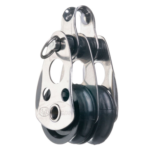 Poulie Double ø25mm en inox, idéale pour voile légère et usages industriels, supportant une charge maximale de 650kg.