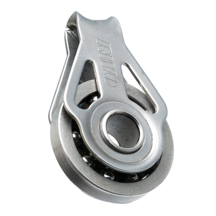 Poulie Simple à billes ø38mm Réa Inox, idéale pour charges lourdes avec câbles de 5-6mm, parfaite pour équipements nautiques de voile légère.