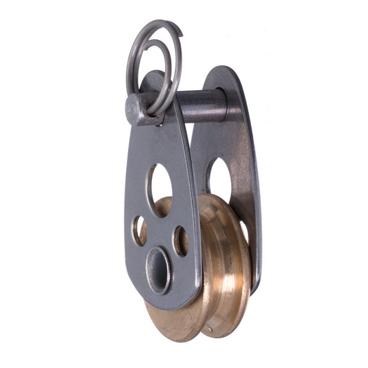 Poulie Simple ø17mm Micro Réa Bronze, conçue en métal résistant, idéale pour câbles et charges lourdes, adaptée aux besoins nautiques de Yachting Thommeret.