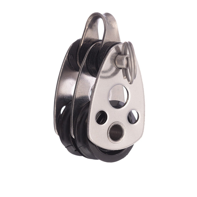 Poulie Double ø17mm Micro en inox, idéale pour la voile légère et applications industrielles, avec charge de rupture de 225 kg, ligne max 6mm.