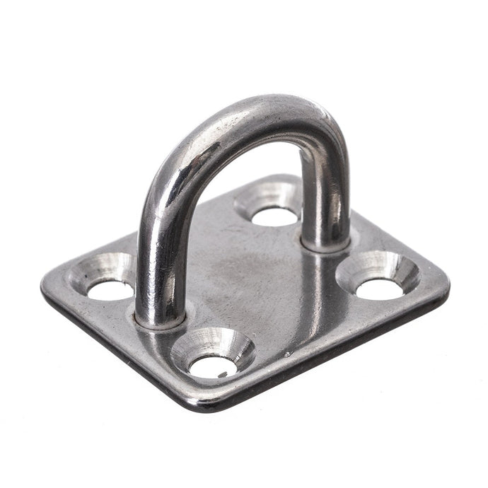 Platine inox 6mm rectangulaire standard pour ancrage sur bateau, charge de rupture 1600kg, fixation par 4 trous, adaptée pour voile légère et catamarans.