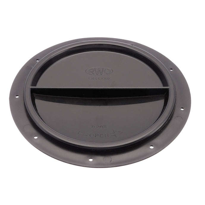 Trappe de Visite ø150mm 1/2 Tour noire, objet rond percé, pour fixation sur voilier, diamètre de passage 159mm, adaptée à la voile légère.