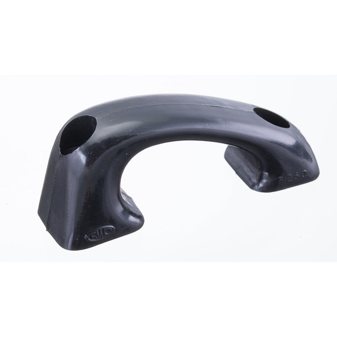 Filoir Foc Plastique noir ø12mm, objet en plastique noir avec ouvertures, longueur 70mm, conçu pour le gréement léger en voile sportive.