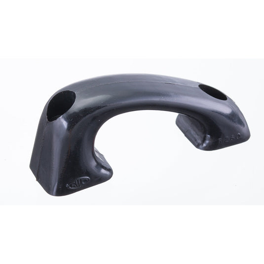 Filoir Foc Plastique noir ø12mm, objet en plastique noir avec ouvertures, longueur 70mm, conçu pour le gréement léger en voile sportive.