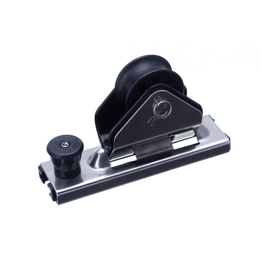 Chariot de Génois avec Poulie RWO, conçu pour rail en T de 25 mm, idéal pour bateaux jusqu'à 8m, minimisant la friction grâce à des inserts en nylon.