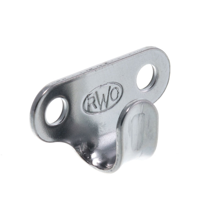 Platine crochet acier avec deux trous de fixation de 4 mm, idéal pour l'accastillage de dériveurs et catamarans, disponible chez Yachting Thommeret.