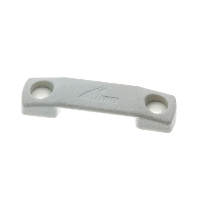 Pontet de Sangle 25mm blanc RWO, essentiel pour dériveurs et catamarans, avec fixation 2 x ø4mm et entraxe de 28mm, en plastique blanc perforé.