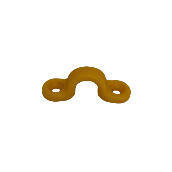 Pontet plastique pour R2620 jaune, conçu pour taquet coinceur clamcleat RWO avec entraxe de 27mm, adapté pour dériveur et catamaran de sport.