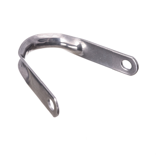 Ferrure de Capelage 051mm, support métallique en U avec deux trous pour fixation, idéal pour mât ou bôme de dériveur, ouverture de 50mm, disponible chez Yachting Thommeret.