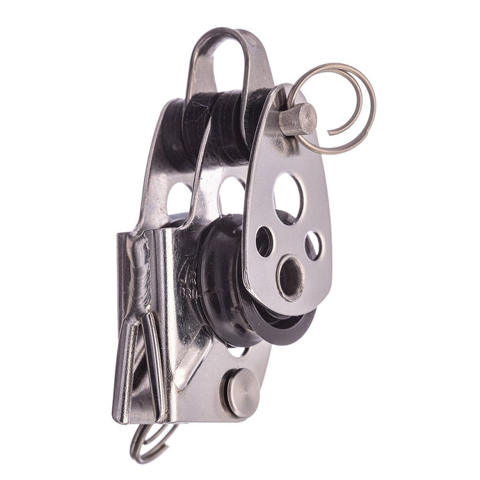 Poulie Double avec Coinceur ø17mm Micro, idéale pour voile légère et usages industriels, avec structure inox Micro 17 pour ligne max 6mm, distribuée par Yachting Thommeret.