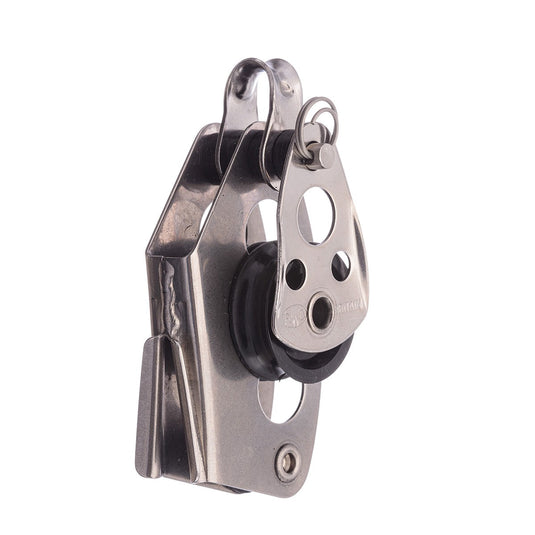Poulie Double ø25mm avec Coinceur, idéale pour voile légère et usages industriels, conçue en inox pour une durabilité optimale.