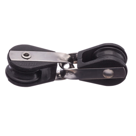 Poulie Tête à tête à billes ø19mm, série 19, pour ligne max 6mm, charge utile 130kg, charge rupture 450kg, idéale pour voile légère.