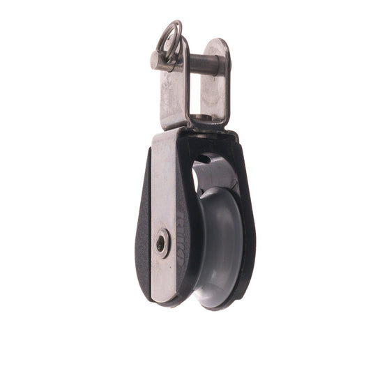 Poulie Simple à billes + Emerillon RWO, robuste et abordable, pour lignes de 6-10mm, charges jusqu'à 225kg, idéale pour équipements légers de voile sportive.